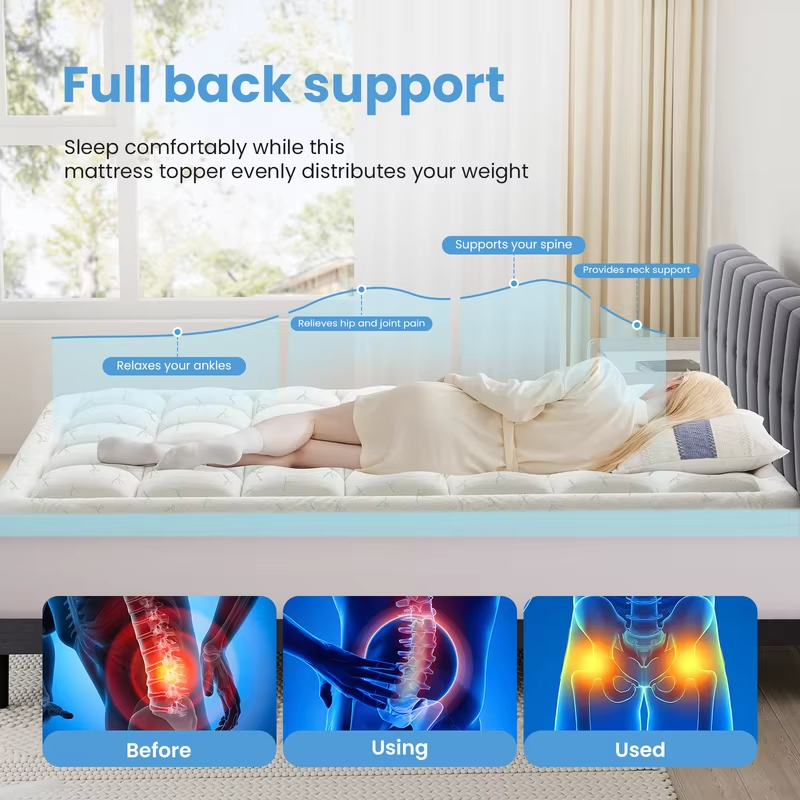JHK Dual Layer Gel Memory Foam Mattress Topper Full Size Cooling Mattress Soft and Breathable Bed Topper Pad Cover For Bedroom