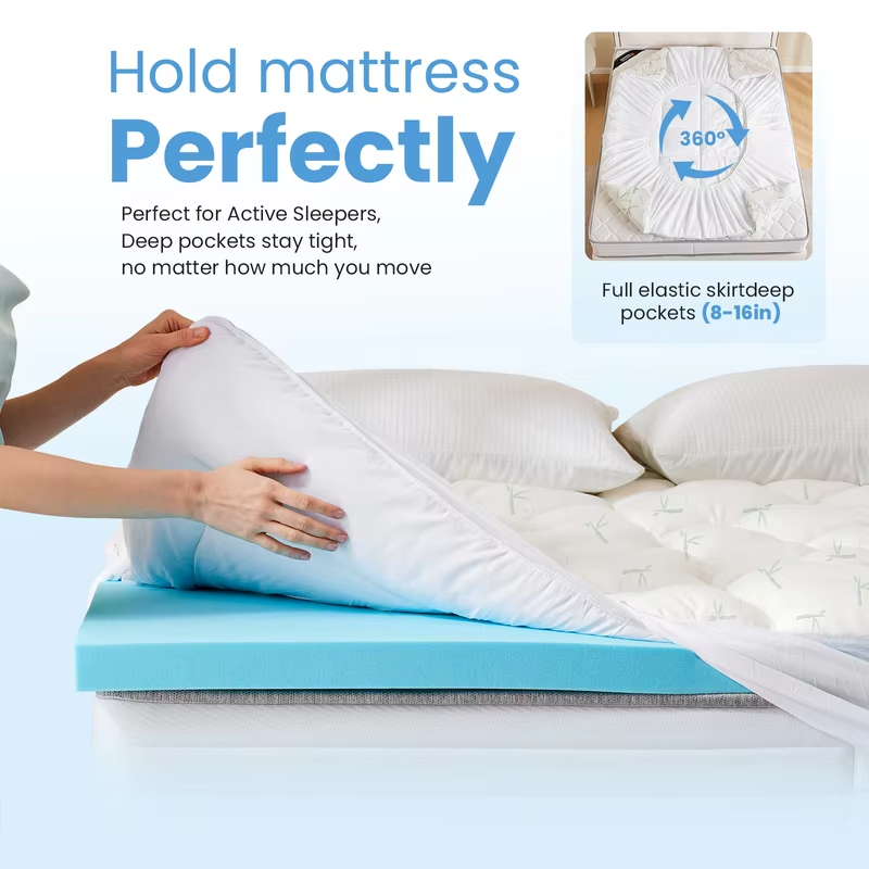JHK Dual Layer Gel Memory Foam Mattress Topper Full Size Cooling Mattress Soft and Breathable Bed Topper Pad Cover For Bedroom