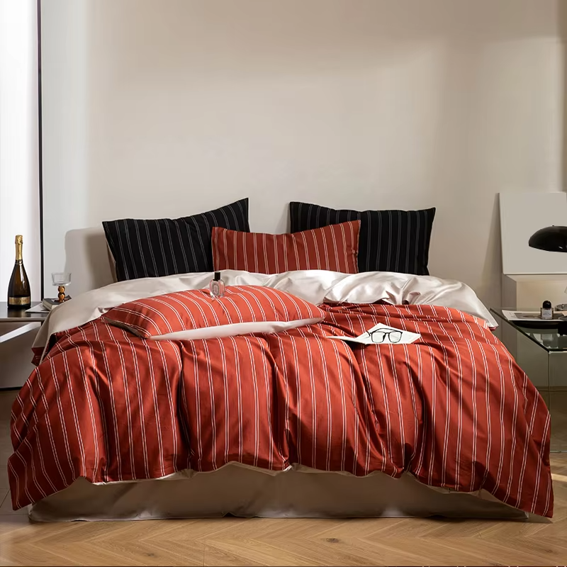 100% Long Staple Cotton 100TC Sateen Bed Sheet Set 4PCS - Luxury Digital Printed Includes Duvet Cover, Sheet, 2 Pillowcases