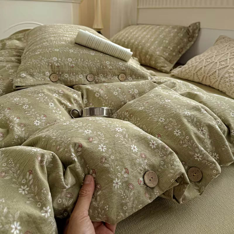 Green Floral Bedding Set Vintage Duvet Cover Set With Pillowcases Single Twin Double Sheet Bed Home Decor Bed Linen Set For Home