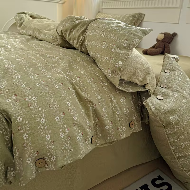 Green Floral Bedding Set Vintage Duvet Cover Set With Pillowcases Single Twin Double Sheet Bed Home Decor Bed Linen Set For Home