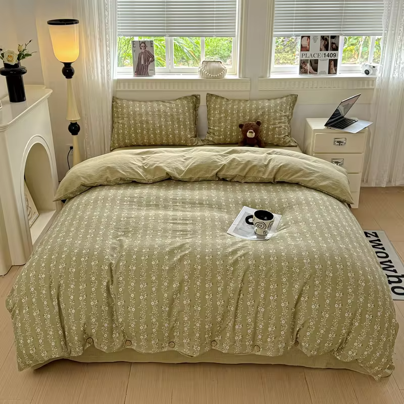 Green Floral Bedding Set Vintage Duvet Cover Set With Pillowcases Single Twin Double Sheet Bed Home Decor Bed Linen Set For Home