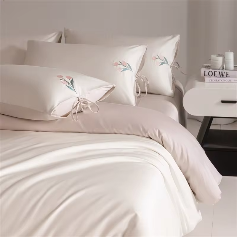 Embroidered Floral Luxury Egyptian Cotton Bedding Set Double Queen King Size Solid Duvet Cover Bed Sheet Set Fitted Sheet 1000TC