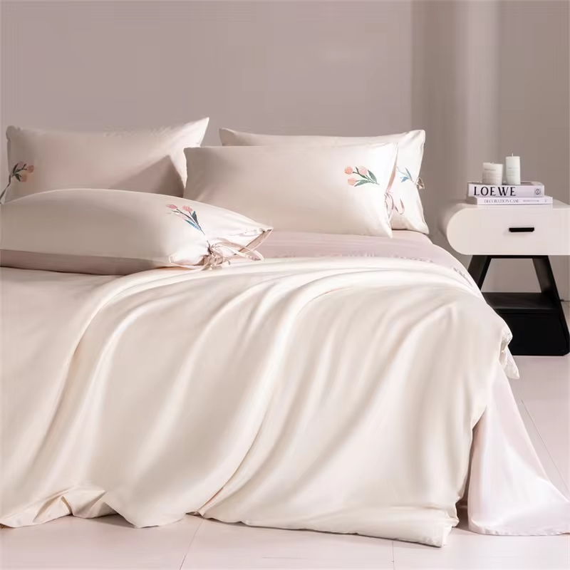 Embroidered Floral Luxury Egyptian Cotton Bedding Set Double Queen King Size Solid Duvet Cover Bed Sheet Set Fitted Sheet 1000TC