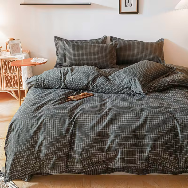 Black White Small Checks Printed Bed Set Floral Duvet Cover Pillowcase Bedding Set Bed Sheet Quilt Cover Single Queen King Size