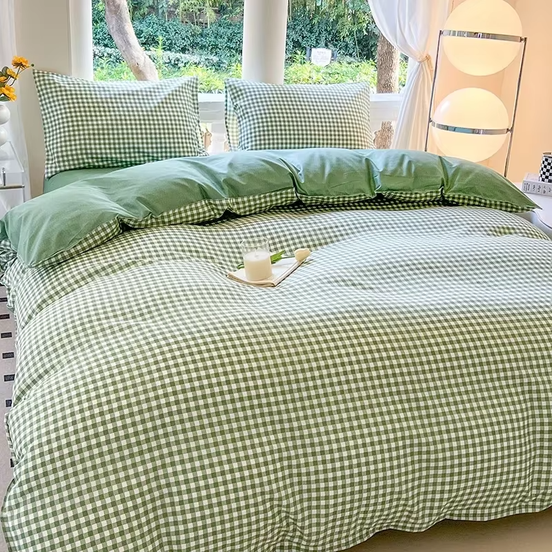 Black White Small Checks Printed Bed Set Floral Duvet Cover Pillowcase Bedding Set Bed Sheet Quilt Cover Single Queen King Size