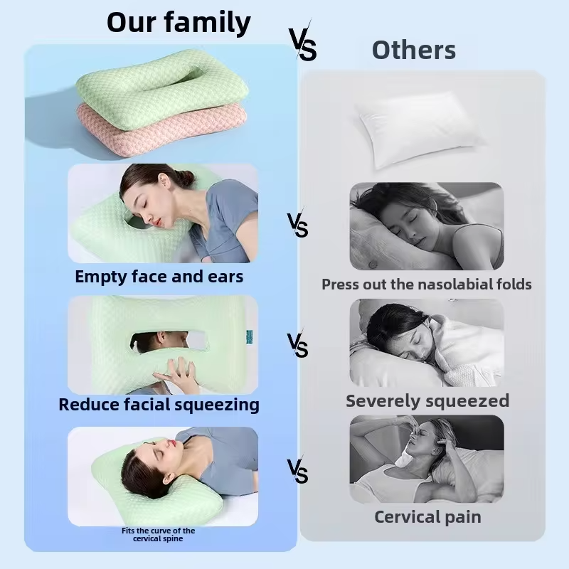 Polyester Cotton Beauty Pillow Anti-Aging Face Care Side Sleep Prevention Ear Pressure Relief Deep Sleep Support Adult Insomnia