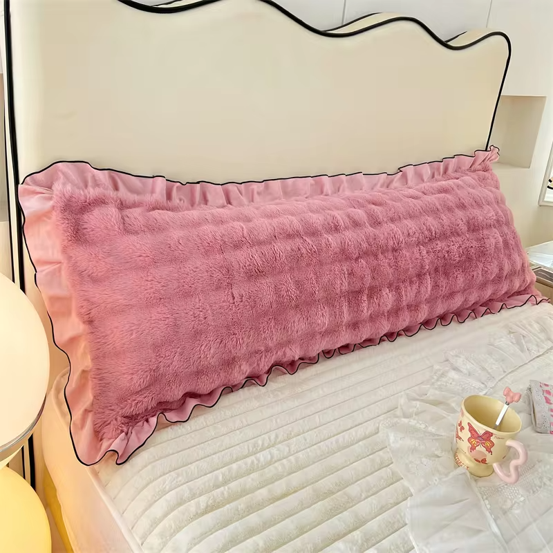 1pc New Lace Plush Long Pillowcase, Light Luxury Thickened Couple Double Pillowcase (without Inner Core), Soft and Comfortable