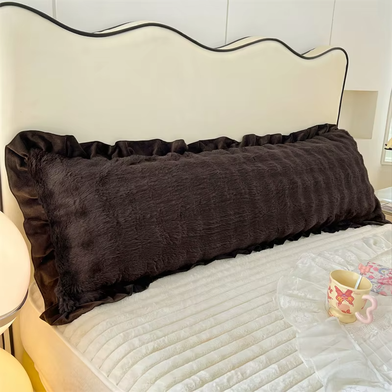 1pc New Lace Plush Long Pillowcase, Light Luxury Thickened Couple Double Pillowcase (without Inner Core), Soft and Comfortable