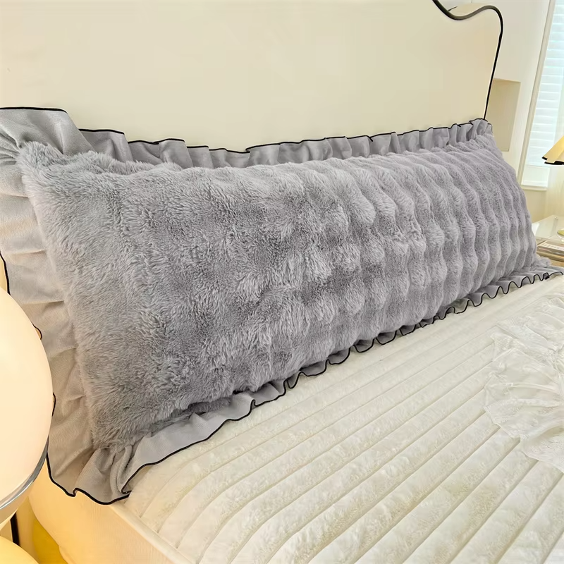 1pc New Lace Plush Long Pillowcase, Light Luxury Thickened Couple Double Pillowcase (without Inner Core), Soft and Comfortable