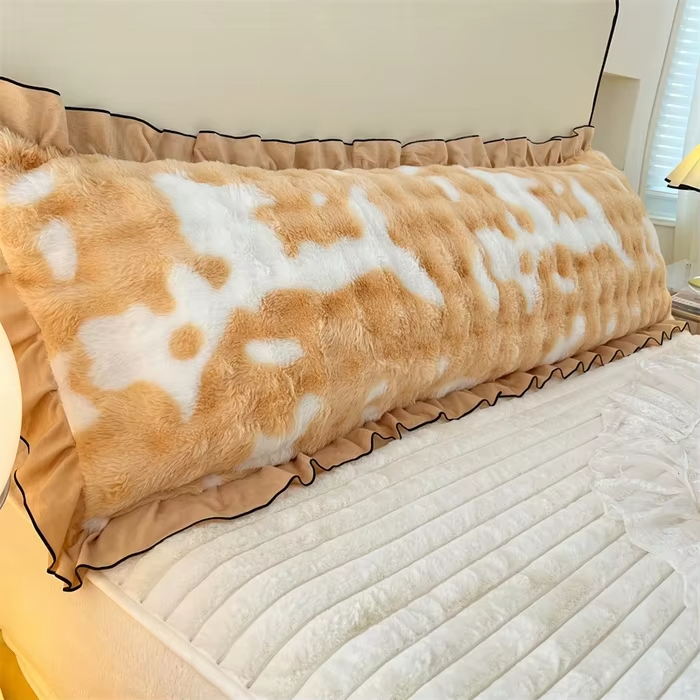 1pc New Lace Plush Long Pillowcase, Light Luxury Thickened Couple Double Pillowcase (without Inner Core), Soft and Comfortable