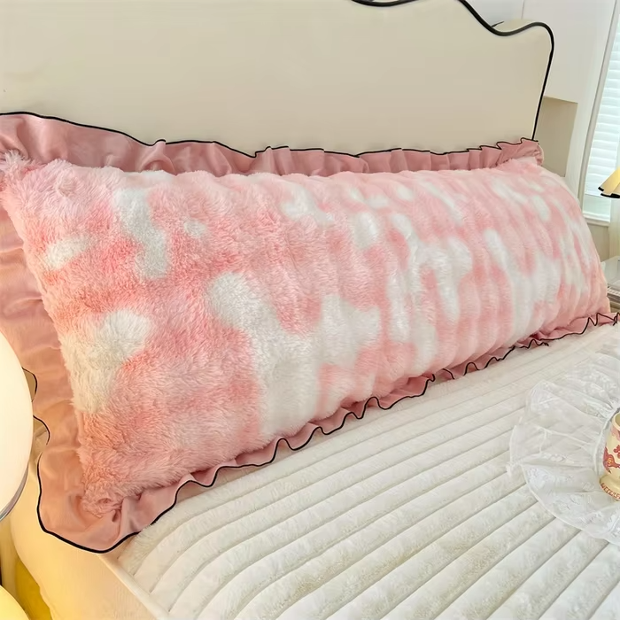 1pc New Lace Plush Long Pillowcase, Light Luxury Thickened Couple Double Pillowcase (without Inner Core), Soft and Comfortable