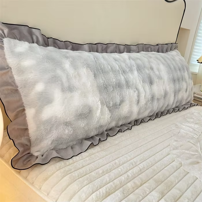 1pc New Lace Plush Long Pillowcase, Light Luxury Thickened Couple Double Pillowcase (without Inner Core), Soft and Comfortable