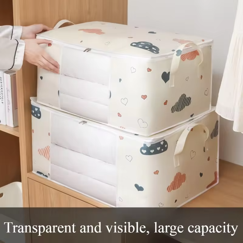 Large Capacity Clothes Storage Bag Organizer With Reinforced Handle Suitable For Blankets Bedding Foldable With Sturdy Zipper