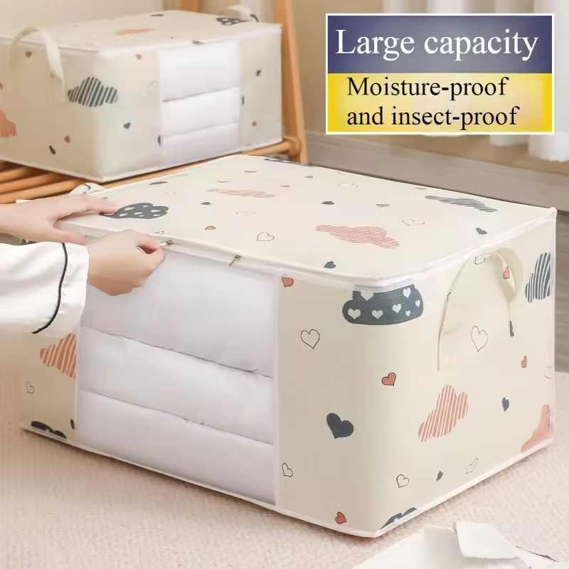 Large Capacity Clothes Storage Bag Organizer With Reinforced Handle Suitable For Blankets Bedding Foldable With Sturdy Zipper