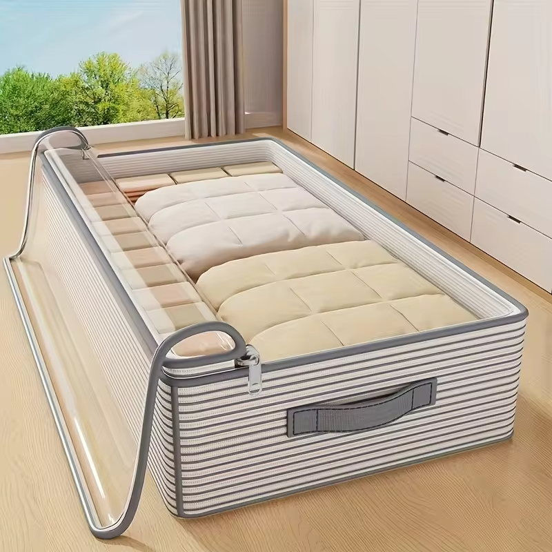Large Storage Organizer Bag -Heavy-Duty Non-Woven Fabric with Clear Window, Multi-Layer Clothing Organizer for Closet, Under-Bed